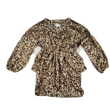 Banco Womens Size M Beige Leopard Print Long Sleeve Peplum Tunic Mini Dress NWT