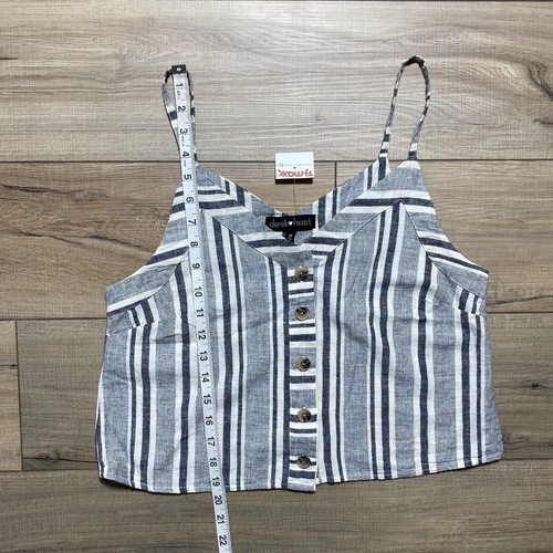 Derek Heart Womens Cropped Striped Tank Top Size Medium Cream Gray - Picture 3 of 8