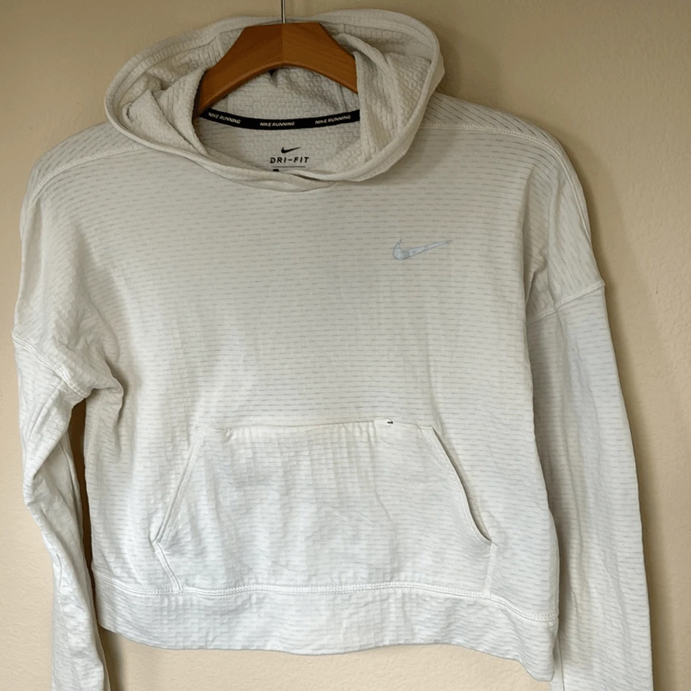 SACAI Nike Pullover Donna Running Felpa con Cappuccio Manica Lunga Hyperwarm Therma Bianco Panna S