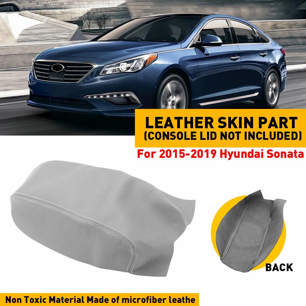 2015-2019 Sonata Armrest Cover Gray PU Leather Console Lid Cover For 2015-2019 Hyundai Sonata - Easy Pull-On Cover Interior Consoles & Parts For Hyundai Sonata