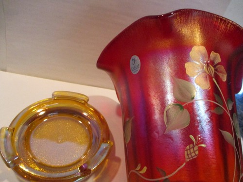 Fenton Burgendy 100th Anniversary Founders Vase with Frank & George Fenton Sign - Picture 3 of 4