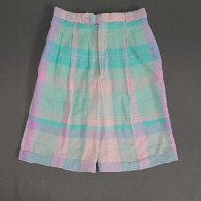 Vintage 1980's Ladies Ashley Brooke Madras Bermuda Shorts Preppy Pleated Size 6