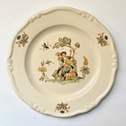 France Faience Moulins Des Loups Plate Shepherdess Woman With Dog French Country