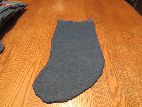 Large Handcrafted Denim Christmas Stocking w Snowman appliques - Picture 3 of 4