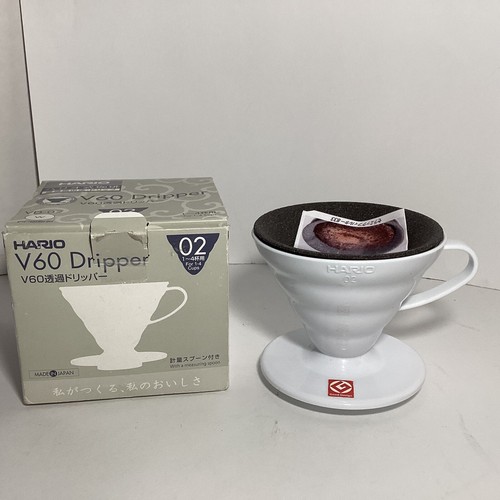 Hario V60 02 White Coffee Dripper w/Ceramic Grey Filter From Japan Rare Filter