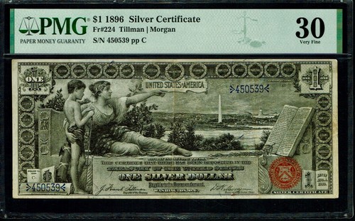 Fr 224 1896 $1 Silver Certificate PMG 30 TILLMAN - MORGAN pp C - 第 1/2 張圖片