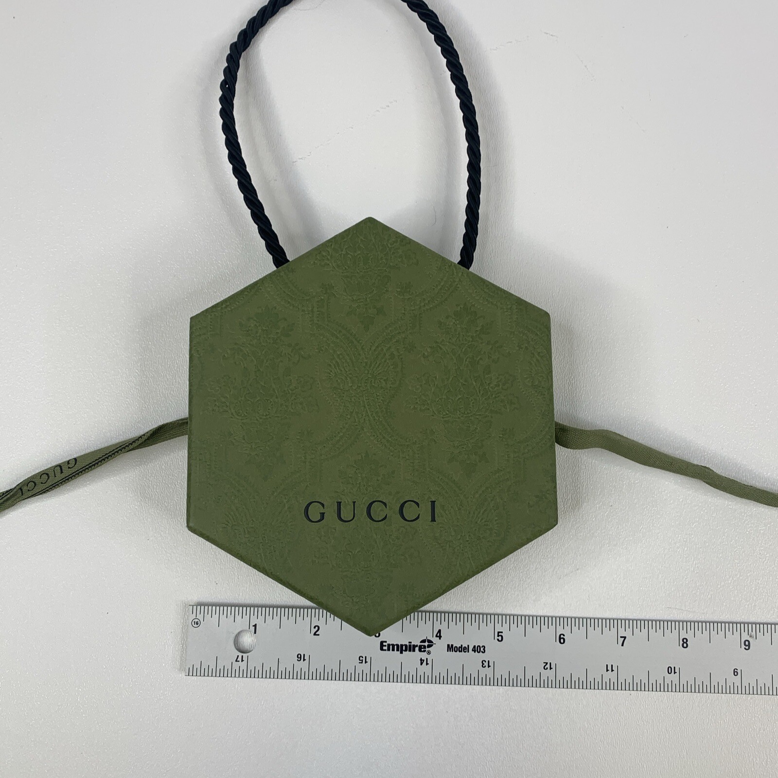 Gucci Gift Box Green Hexagon Shape with Ribbon and Rope Handle