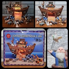 Noah's Ark Lighted Holiday Christmas Display - HAND PAINTED 26 ANIMALS in Box
