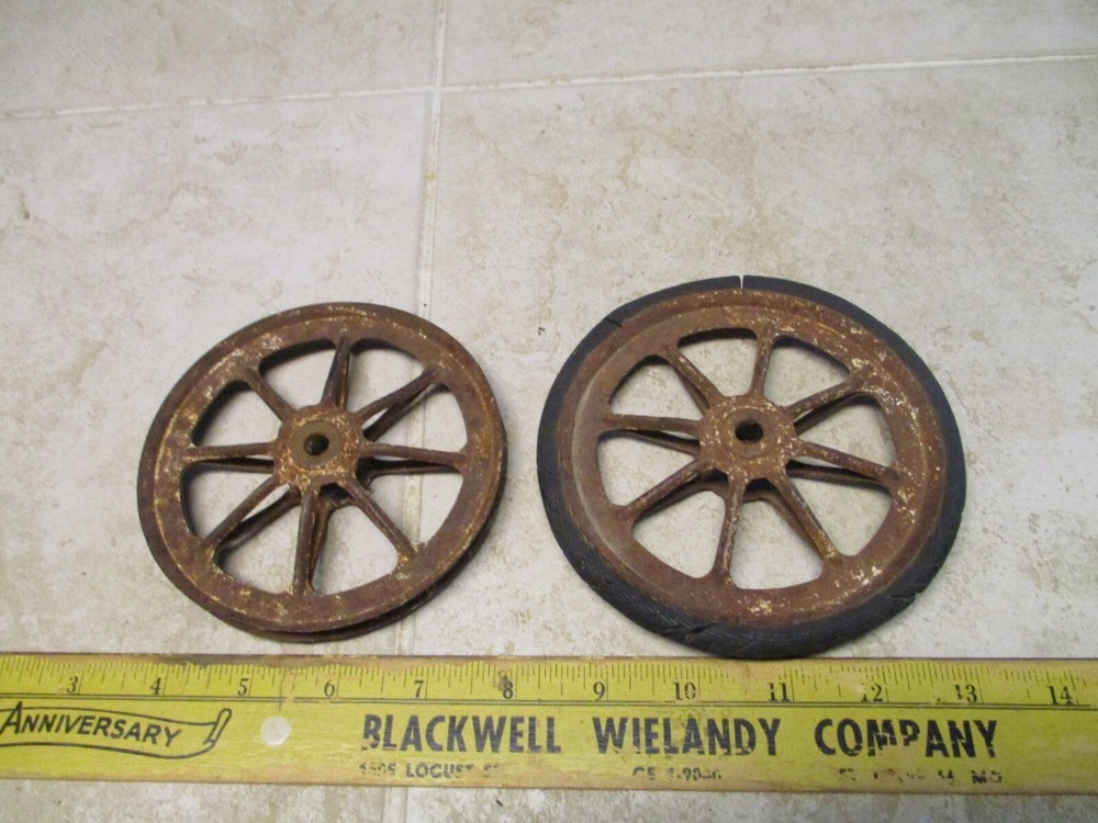 Antique Set Of 2 Metal 8 SPOKE Wheels Parts For Toy Wagon or Car Tin Truck VTG
