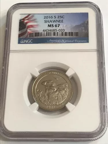 2016-S 25C SHAWNEE MS 67 NGC ATB QUARTER