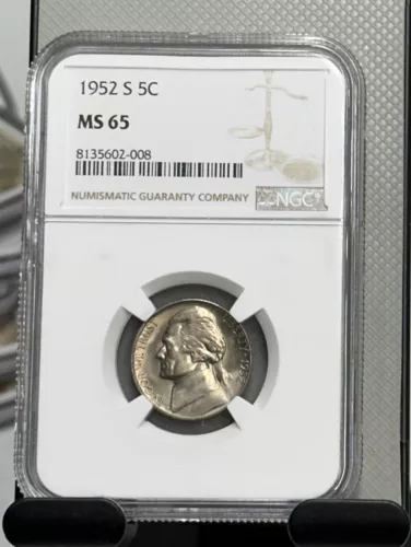 1952-S 5c Jefferson Nickel coin NGC MS65 