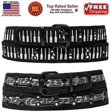 Music Notes Piano Keys  Grommets Stitched Canvas Fabric Military Web Belt