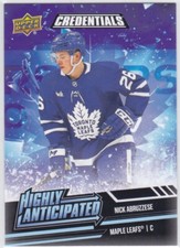 2022/23 CREDENTIALS..NICK ABRUZZESE..HIGHLY ANTICIPATED..ROOKIE..MAPLE LEAFS