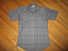 ELY CATTLEMAN PEARL SNAP WESTERN SHIRT vtg Short Sleeve Gray Purple Stripe 15.5