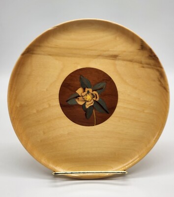 Flower Handmade Aspen Wood Inlay Display Plate Colorado Valley Vintage 1984 - 8''