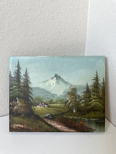 Gardo Artist Painting MID CENTURY Post Modern Art ERA Cabin Mountain Forest