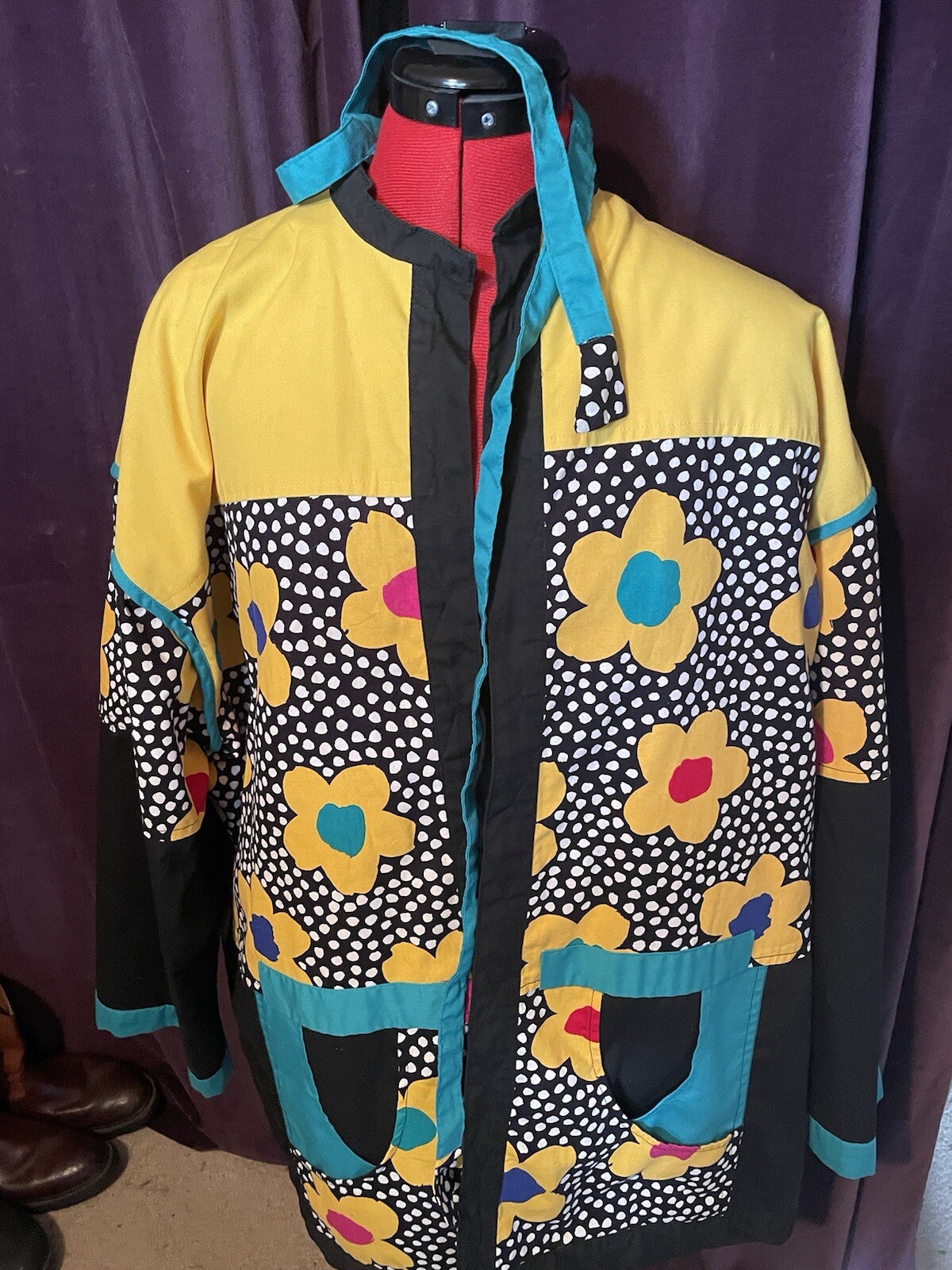 Handsewn Patchwork Reversible Coat With Belt, Poc… - image 12