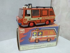 Vintage Soviet USSR Tin wind-up Toy Fire Truck in Original Box