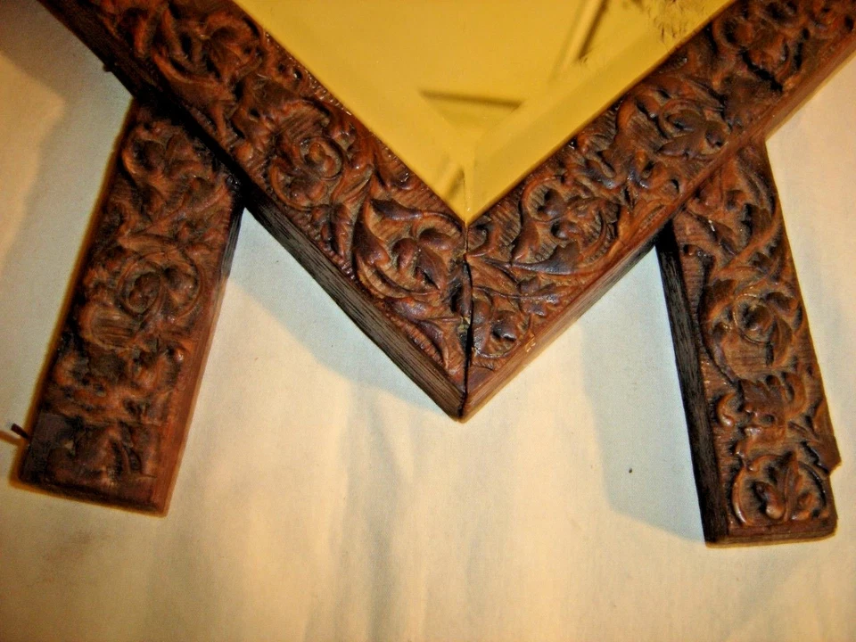 Antique  Gesso Diamond Shaped Beveled Mirror attached to an H frame ~053 - Image 3 of 4