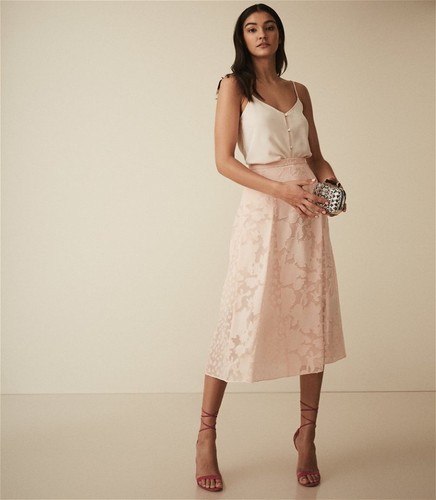 REISS Pink Chloe Burnout Floral Midi Skirt UK 10 Worn once