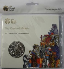 2021 Queens Beasts Completer BU £5 Five Pound Royal Mint Coin Pack