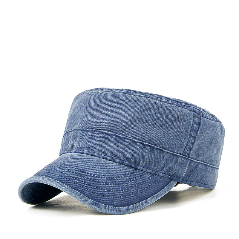 Men Adjustable Washed Denim Cadet Hat Retro Army Style Trucker Dad
