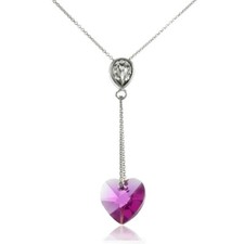 Sterling Silver Fuchsia Pink Heart Drop Necklace Adorned w/ European Crystals