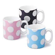 Chunky Polka Dot Mug, 0.7 Pint High Quality Dotty Porcelain Mug, Pink Blue Black