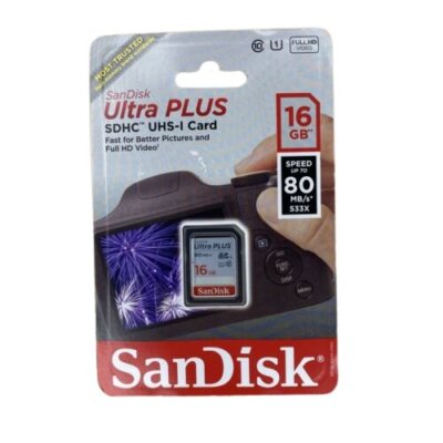 SanDisk Ultra PLUS SDHC UHS-I Card, 16 GB, Up to 80MB/s, SDSDUP-016G-A46C