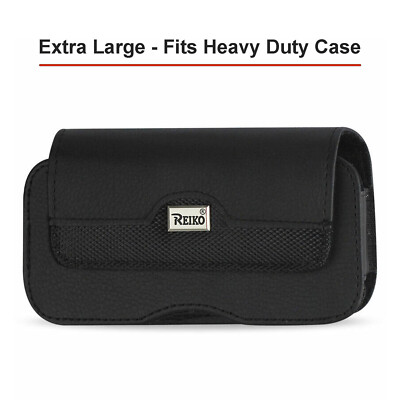 For Samsung Galaxy S24 Ultra XXL Leather Pouch BLACK - Fits Heavy Duty Case