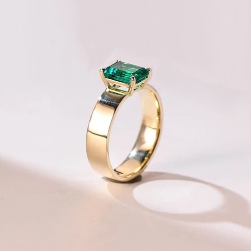 2.0 ct Lab-Grown Emerald Solitaire Ring - Modern Wide Band in 14k Yellow Gold - Picture 2 of 5