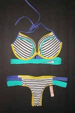 NIP Victoria Secret Hottie Banded Stripe Swimsuit Itsy Bikini 34C S