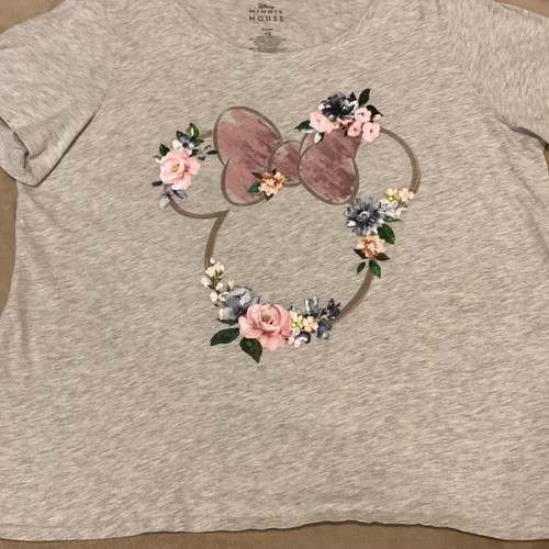 Disney Minnie Mouse Blumendruck grau Kurzarm Grafik T-Shirt, Größe 1X - Bild 5 von 6