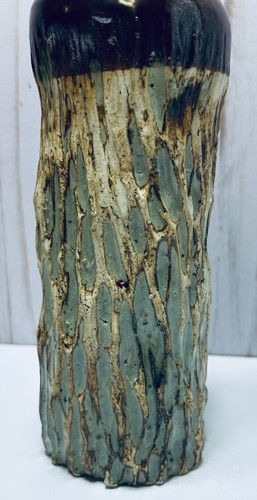Vintage Vaso ceramica cilindro verde pietra funky/scala fatto a mano firmato artista - Foto 7 di 12