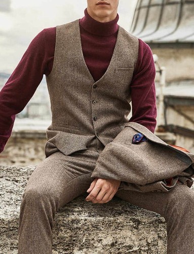 Tuta uomo primavera marrone spina di pesce tempo libero stile casual classica casual - Foto 7 di 13
