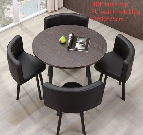 New space saver light brown wooden Dining Table & 4 green fabric Chairs Set - Picture 7 of 9