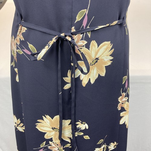 Chaus Silk Dark Navy Blue Floral Sleeveless Knee Length Shift Dress Sz 12 GUC - Picture 6 of 22