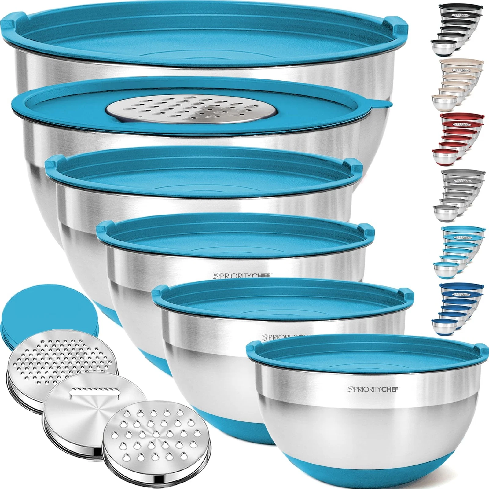 6Pc Large Mixing Bowls With Lids Set with Non-Slip Bases, Stainless Steel Mix...