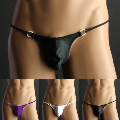 Men's White/Purple/Black Low Rise T Back Briefs G String Underwear Sexy