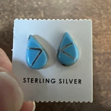 Native American Large Navajo Sterling 1/4” Turquoise Stud Dot Post Earrings Zuni