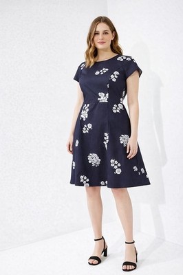 MAX&Co by MaxMara Navy Blue Floral Cotton A-Line  Dress Size US8