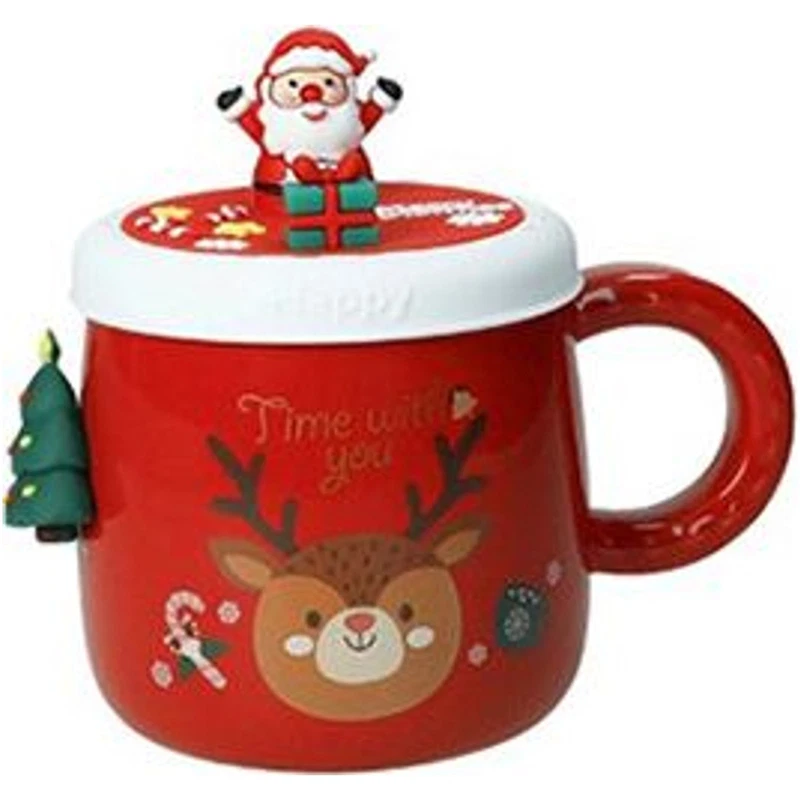 Mug Natale con Tappo Silicone e Magnete Albero BRANDANI Rossa 400 ml