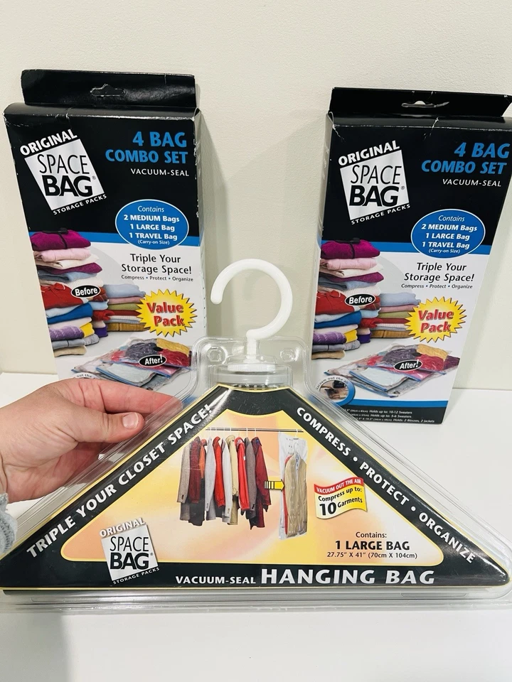 Lote de 3 PAQUETES -Bolsa Espacial Original Sello al Vacío Bolsas de Almacenamiento 4 Bolsas Combo + Colgante Foto 2 de 4