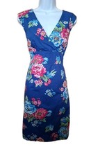 Joules Blue Multicolour Floral Wrap Pencil Dress Size 8