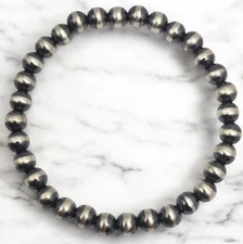 6.25" Sterling Silver 6mm Navajo Pearl Native American Stretch Bracelet 