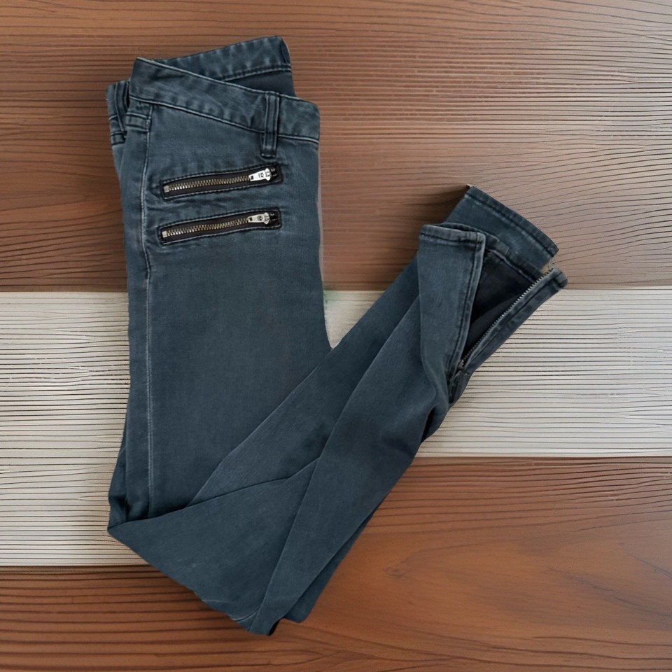 Cute Jeanswest 4 Zipper Feature Front Blue 7/8 Skinny Jeans-Ankle Zips-Size 8