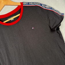 Tommy Hilfiger T-Shirt Midi Dress Y2K Logo Tape Black Stretch Cotton Sz XL