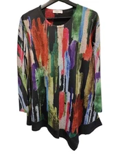 Jess & Jane Tunic Shirt Women Watercolor Sublimation Print Asymmetrical Hem Med
