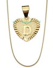 Unisex 18K Gold Filled Heart Pendant 16"-38" Necklace Chain-Alphabet Letter "D"