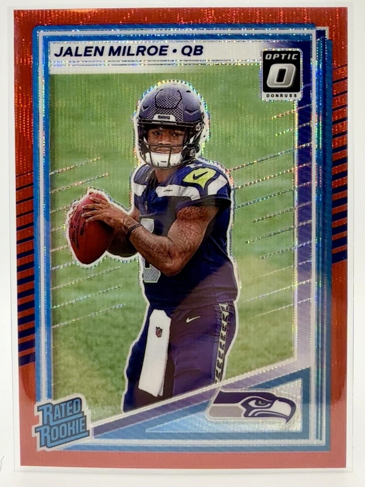 2025 Panini Donruss -Rated Rookie Jalen Milroe #307 Optic Preview Red Wave Prizm